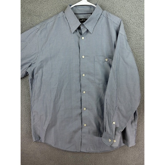 Orvis Shirt Mens XL Blue White Striped Button Down Wrinkle Free Cotton Classic